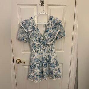 Blue Floral Ruffle V-Neck Sundress